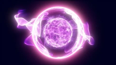 Soft glowing pink energy core wrapped in swirling luminous ribbons of particl Stock Illustration