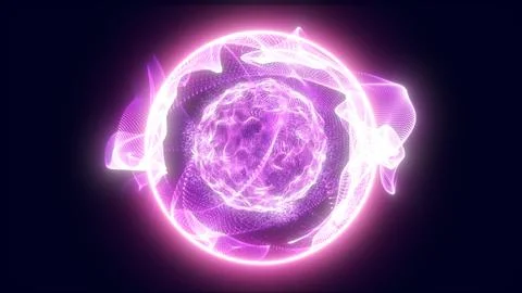 Soft glowing pink energy core wrapped in swirling luminous ribbons of particl Stock Illustration