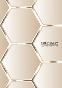 Soft gold 3d hexagonal technology vertical vector abstract background. 스톡 일러스트