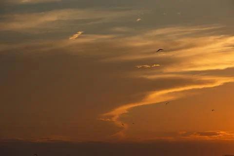 Soft golden sunset clouds over Vlora, Albania on  August 2025 Stock Photos