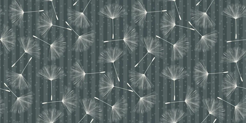 Soft gray background pattern with dandelion seeds All over print vector pattern Stock Illustration