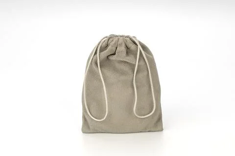 Soft Gray Microfiber Drawstring Pouch Bag Isolated on White Background Stock Photos
