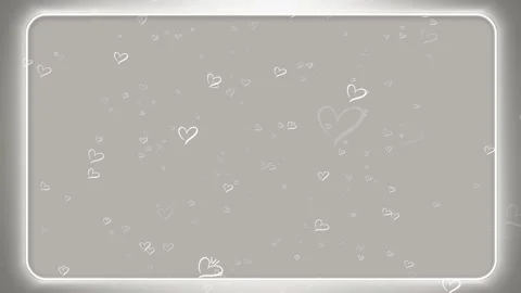 Soft gray romantic frame background border, floating heart clean central space t Stock Footage 340414047