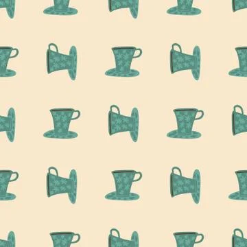 Soft green cups seamless pattern. Creative stylized print with light pink bac Stock Illustration