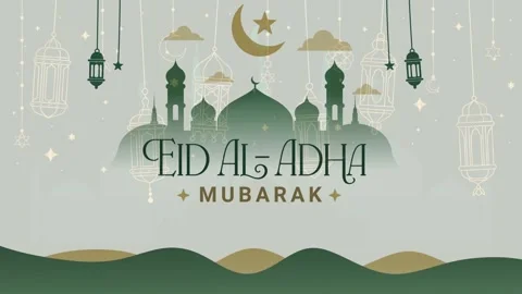 Soft Green Eid Al-Adha Greeting with Mosque and Moon Stock-Footage 336013569
