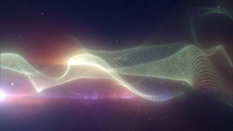Soft green luminous wave made of particles and lines, representing data flow, Stock Illustration