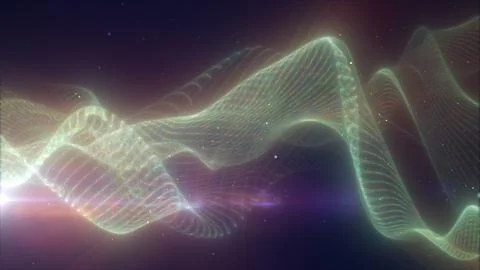 Soft green luminous wave made of particles and lines, representing data flo.. Stock Illustration