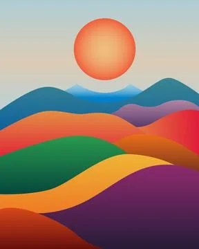 Soft hills ripple in bold, gradient hues 库存插图