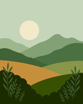 Soft hills roll under a gentle sun Stock Illustration
