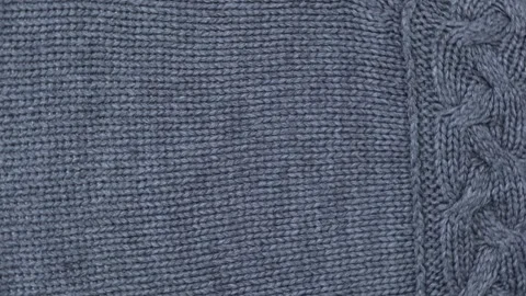 Soft Knitted Woolen Detailed Texture. Natural Fabric Closeup Knit Pattern. Gray Stock Footage 275355979