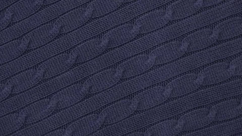 Soft Knitted Woolen Detailed Texture. Natural Fabric Closeup Knit Pattern. Blue Stock Footage 283185654