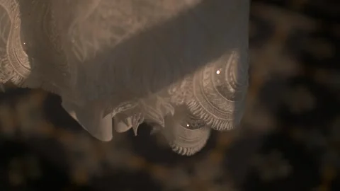 Soft lace fabric with delicate shimmering light and shadow play Stock Footage 345260678