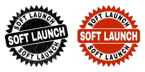 SOFT LAUNCH Black Rosette Seal with Unclean Texture Stock Illustration