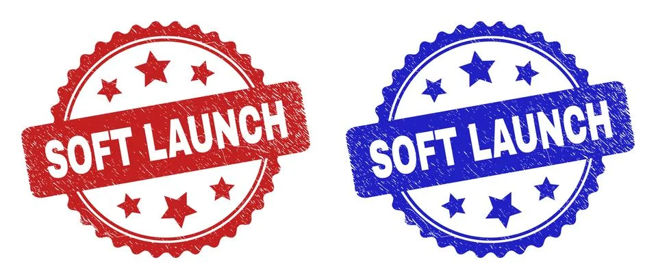 SOFT LAUNCH Rosette Seals Using Rubber Style Stock Illustration