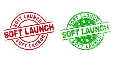 SOFT LAUNCH Round Stamp Seals Using Unclean Surface Stock Illustration