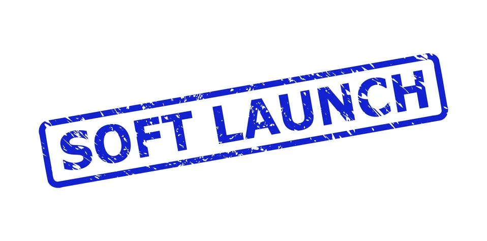 SOFT LAUNCH Stamp with Corroded Texture and Rounded Rectangle Frame Stock Illustration
