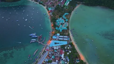 Soft light and low clouds cover Phi Phi island coast, Thailand Stock Footage 307439128