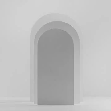 Soft light grey rectangle rounded arches in silhouette with shadows as podium Stock Photos