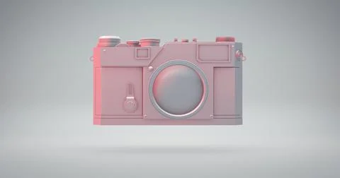 Soft Light Red Vintage Camera with Adjustable Lens. 3D render. Stock Illustration