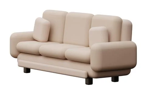 A soft-looking sofa sits alone on a clear background. The design is simple .. Stock Photos