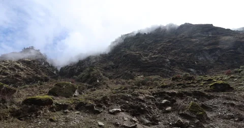 Soft mist drifts through the lush hills of Meghalaya Stock Footage 335516634