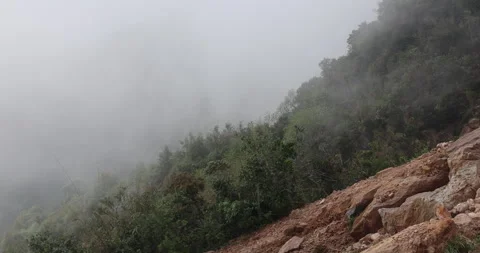 Soft mist drifts through the lush hills of Meghalaya Stock Footage 335553250