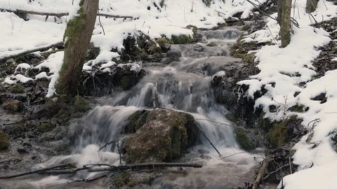Soft mountain stream in the winter Stock Footage 102548995