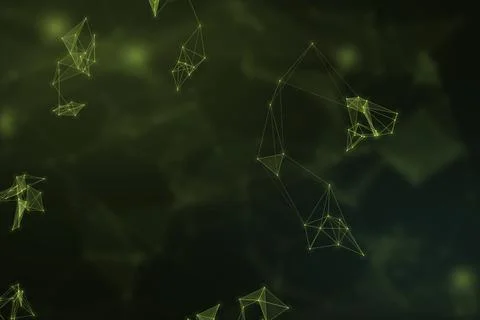 Soft olive light illuminates scattered wireframe structures against a shado.. Stock Illustration