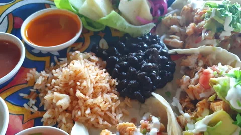 Soft open taco with chicken salsa and avocado Mexican Latin street food cui.. Stock Footage 265956058