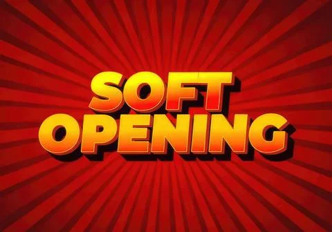 Soft opening text with bold yellow and red letters on red background Stock Illustration