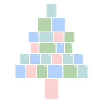 Soft Pastel Advent Calendar Tree Vector Layout With Blank Number Blocks for.. Stock Illustration