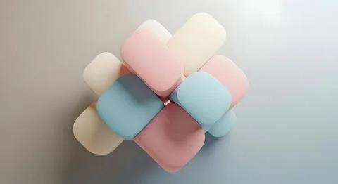 Soft pastel blocks stacked abstractly, featuring gentle rounded edges in pi.. Stock Illustration