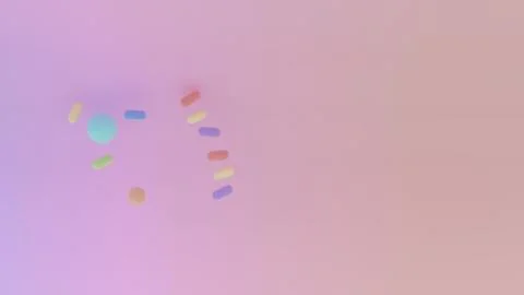 Soft pastel composition with scattered capsules and spheres over a wide pin.. Illustrazione stock