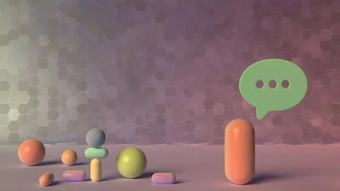 Soft pastel composition with spheres capsules and floating chat bubble agai.. Illustrazione stock