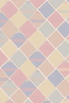 A soft pastel geometric diamond pattern fills the frame with pink, blue, an.. Stock Illustration