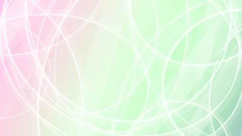 Soft pastel network rings drift across a green glow with thin white curves,.. Stock Illustration