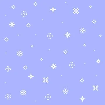 Soft pastel pixel snowflake seamless pattern on blue background Stock Illustration