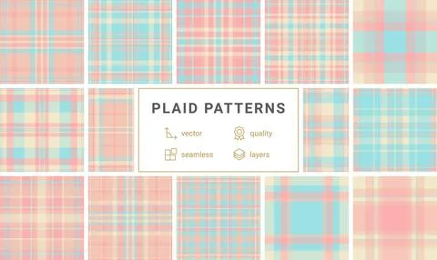 A soft pastel plaid pattern featuring elegant pink and light blue tones. Perf 库存插图