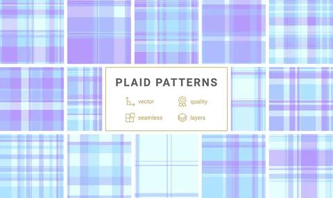 Soft pastel plaid seamless pattern featuring lavender and sky blue tones. Thi 스톡 일러스트