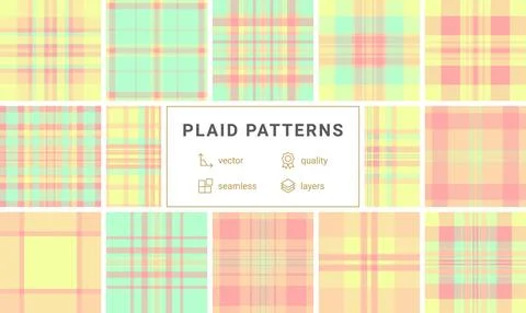 A soft pastel tartan pattern with yellow, peach, and pink hues. This cheerful Stock Illustration