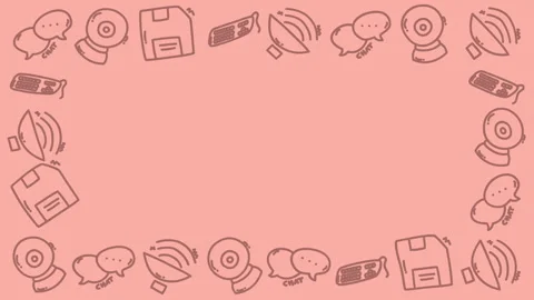 Soft peach background with hand-drawn tech icons Stock Footage 332403555