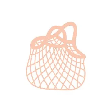 Soft peach pink mesh net market shopping bag vector illustration. Eco-friendly Illustrazione stock