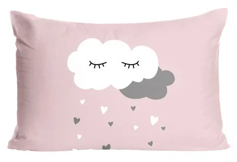 Soft pillow with printed cute clouds isolated on white Stock Photos
