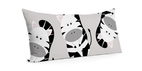 Soft pillow with printed pattern of cute zebras isolated on white Foto stock