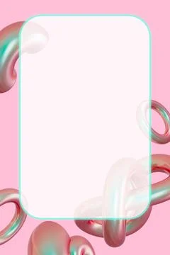 Soft pink abstract background with iridescent shapes and rounded frame, mod.. Stock Photos