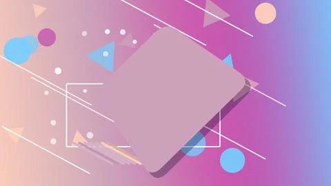 A soft pink abstract square shape floats over a glowing geometric layout wi.. Ilustração Stock