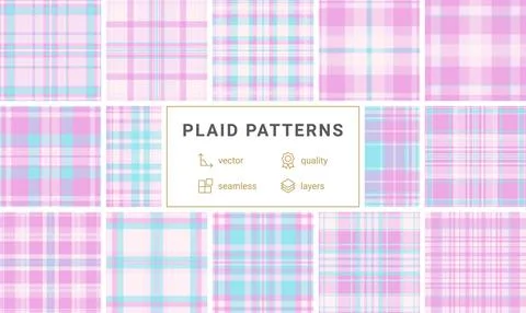 Soft pink and light blue seamless plaid pattern with a twill texture. This ch Stock Illustration