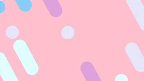 Soft pink background with pastel rounded rods and dots in blue, purple, mint, Illustration