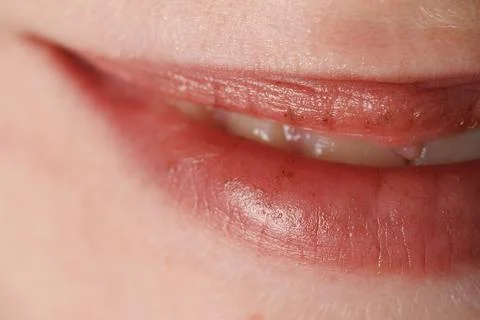 Soft pink lips with natural texture and subtle shine Stock Photos