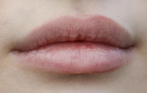 Soft pink lips with subtle natural texture and slight redness Stock Photos